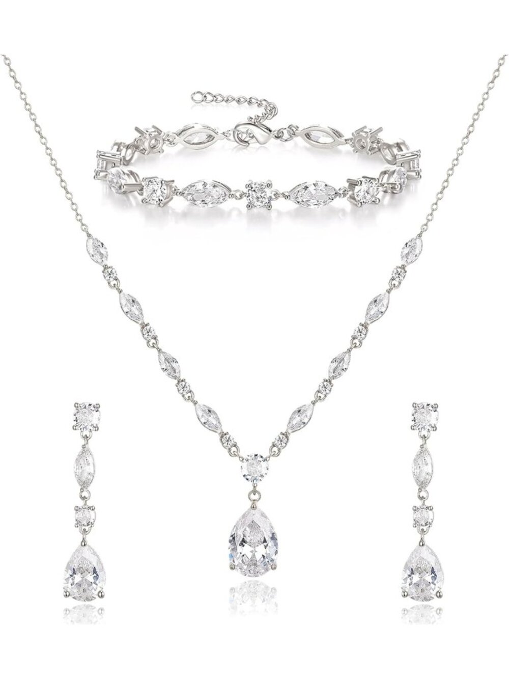 Elegant Teardrop Marquise Cubic Zirconia Wedding & Prom Jewelry Set for Women